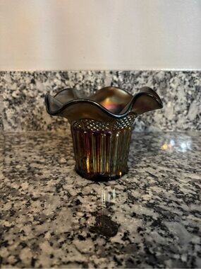 Iridescent Amber Ruffled Glass Accent Vase